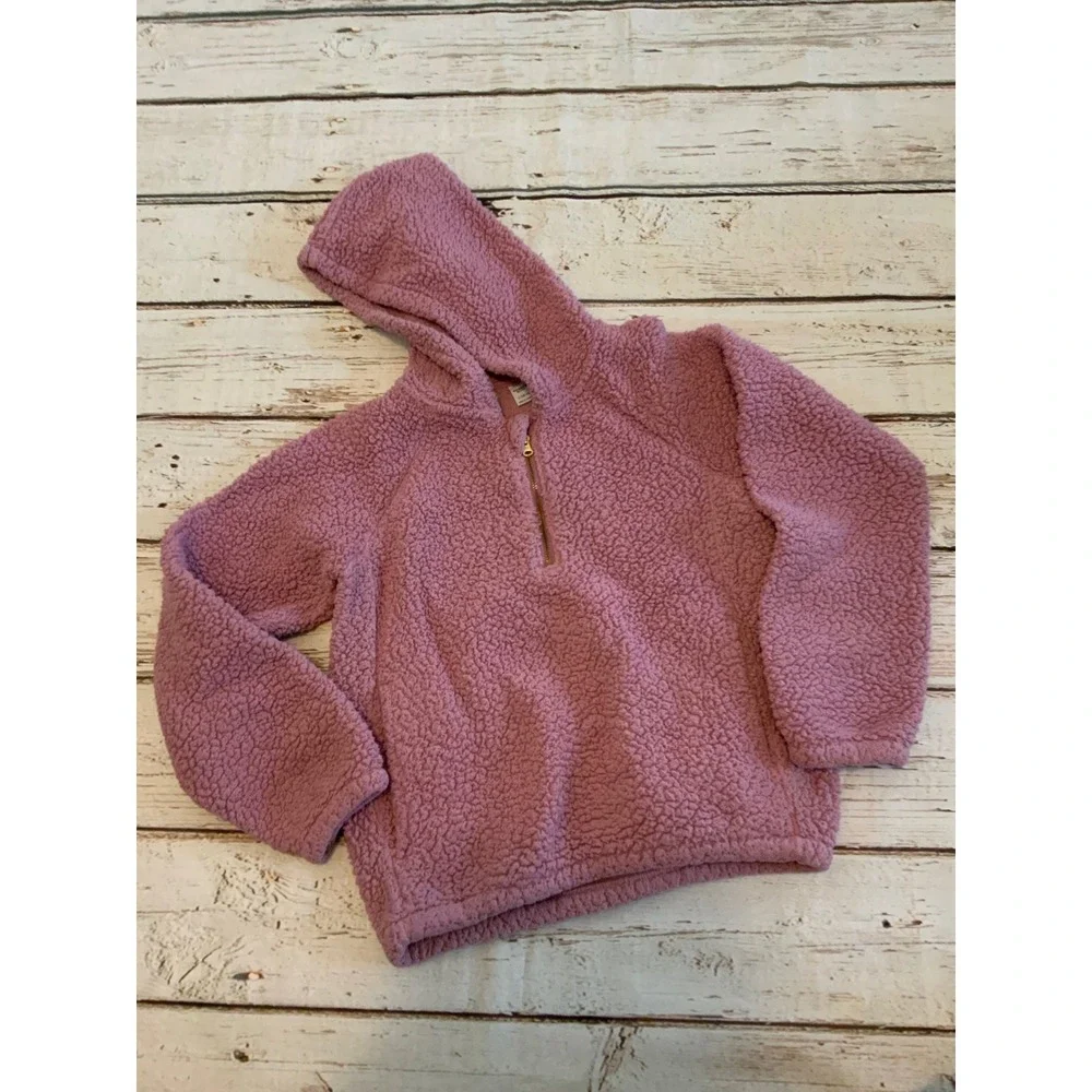 Old Navy Active Girls Mauve Pink Sherpa Fleece Quarter Zip Hoodie Large 10-12